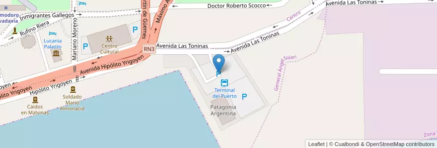 Mapa de ubicacion de Colectivos en アルゼンチン, チュブ州, Departamento Escalante, Comodoro Rivadavia.
