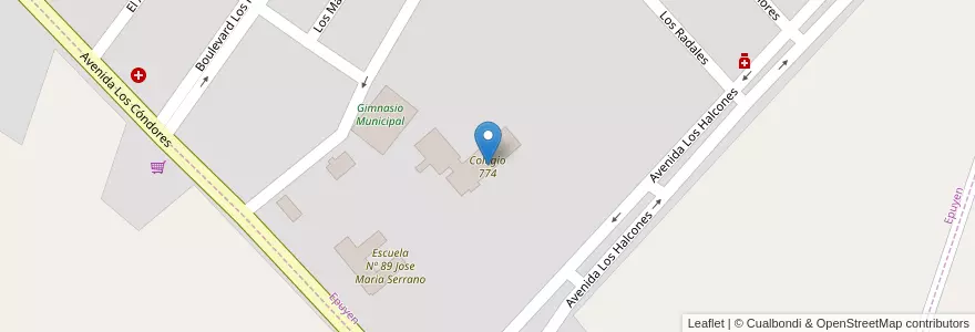 Mapa de ubicacion de Colegio 774 en Argentina, Cile, Chubut, Departamento Cushamen, Epuyen.