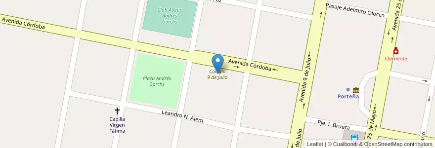 Mapa de ubicacion de Colegio 9 de Julio en Arjantin, Córdoba, Departamento San Justo, Pedanía Libertad, Municipio De Porteña.