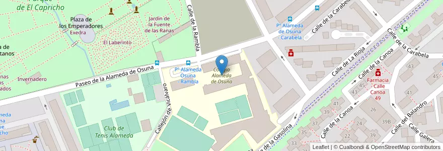 Mapa de ubicacion de Colegio Alameda de Osuna en スペイン, マドリード州, Comunidad De Madrid, Área Metropolitana De Madrid Y Corredor Del Henares, Madrid.