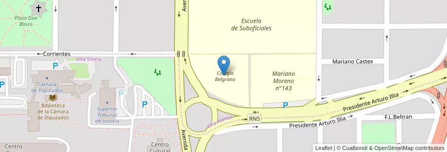 Mapa de ubicacion de Colegio Belgrano en Arjantin, La Pampa, Municipio De Santa Rosa, Departamento Capital, Santa Rosa.