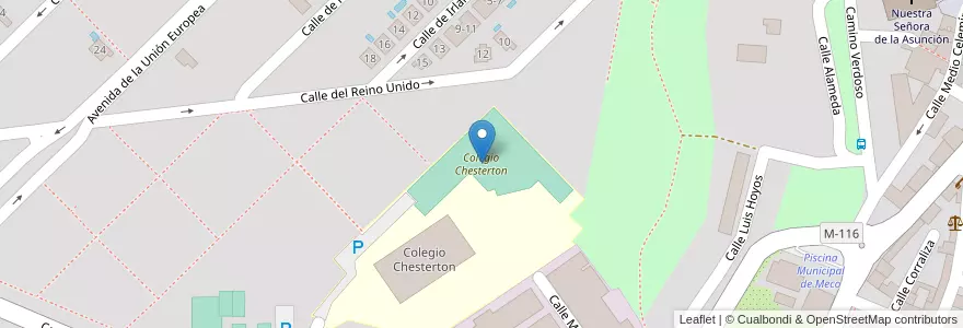 Mapa de ubicacion de Colegio Chesterton en 스페인, Comunidad De Madrid, Comunidad De Madrid, Cuenca Del Medio Jarama, Meco.