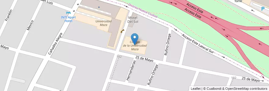 Mapa de ubicacion de Colegio de la Universidad Maza en Argentina, Cile, Mendoza, Departamento Guaymallén.