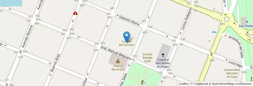 Mapa de ubicacion de Colegio Del Carmen en アルゼンチン, チリ, メンドーサ州, San Rafael, Distrito Ciudad De San Rafael, Departamento San Rafael.