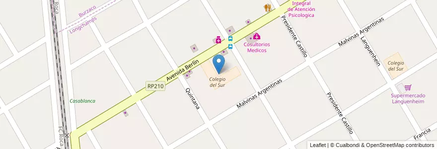 Mapa de ubicacion de Colegio del Sur en Argentina, Buenos Aires, Partido De Almirante Brown, Longchamps.