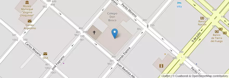 Mapa de ubicacion de Colegio Don Bosco Polideportivo "Padre Miguel Bonuccelli" en アルゼンチン, ティエラ・デル・フエゴ州, チリ, Río Grande, Departamento Río Grande.