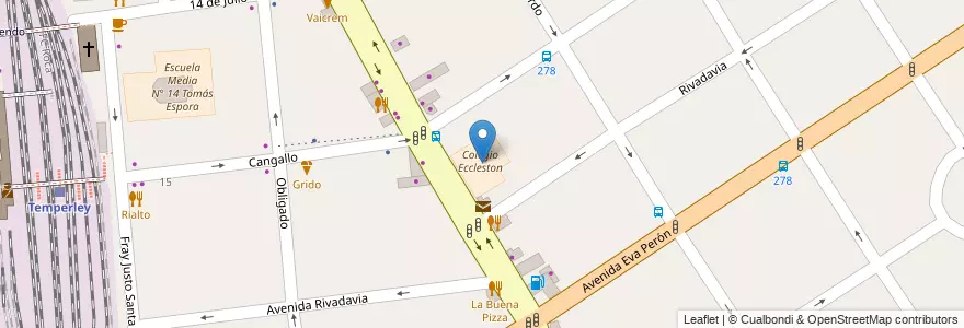 Mapa de ubicacion de Colegio Eccleston en Argentina, Buenos Aires, Partido De Lomas De Zamora, Temperley.