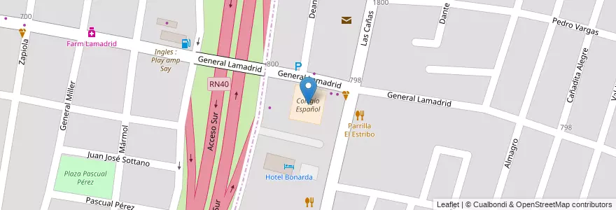 Mapa de ubicacion de Colegio Español en Arjantin, Şili, Mendoza, Departamento Guaymallén, Distrito Las Cañas.