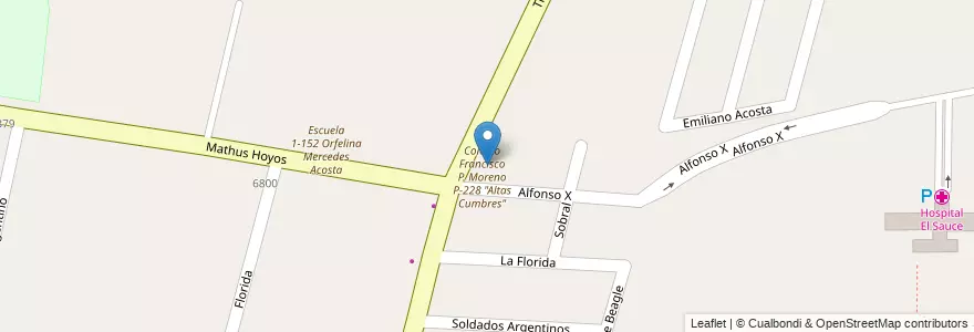 Mapa de ubicacion de Colegio Francisco P. Moreno P-228 "Altas Cumbres" en 아르헨티나, 칠레, Mendoza, Departamento Guaymallén, Distrito El Sauce.