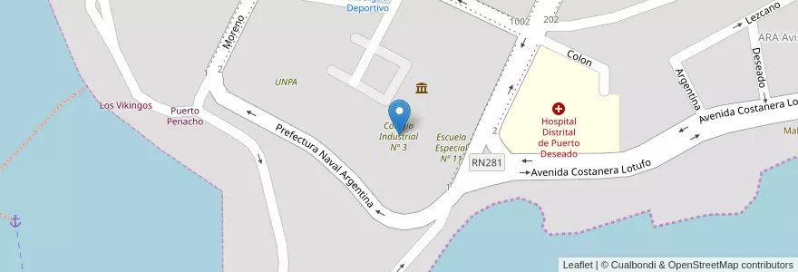 Mapa de ubicacion de Colegio Industrial Nº 3 en 아르헨티나, 산타크루스주, Deseado.