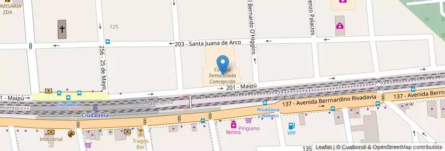 Mapa de ubicacion de Colegio Inmaculada Concepción en Аргентина, Буэнос-Айрес, Partido De Tres De Febrero, Ciudadela.
