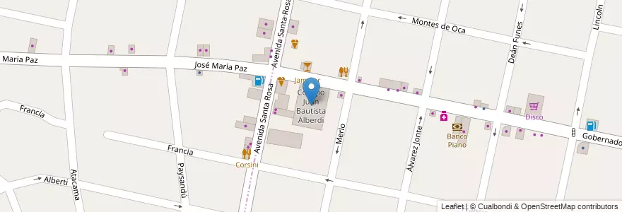Mapa de ubicacion de Colegio Juan Bautista Alberdi en Arjantin, Buenos Aires, Partido De Morón, Castelar.