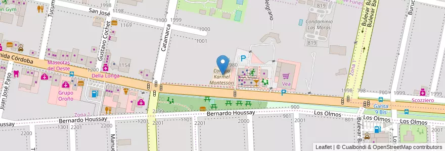 Mapa de ubicacion de Colegio Karmel Montessori en الأرجنتين, سانتا في, Departamento Rosario, Municipio De Funes, Funes.