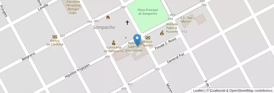 Mapa de ubicacion de Colegio La Consolata en Argentinië, Córdoba, Departamento Río Cuarto, Pedanía Achiras, Municipio De Sampacho, Sampacho.