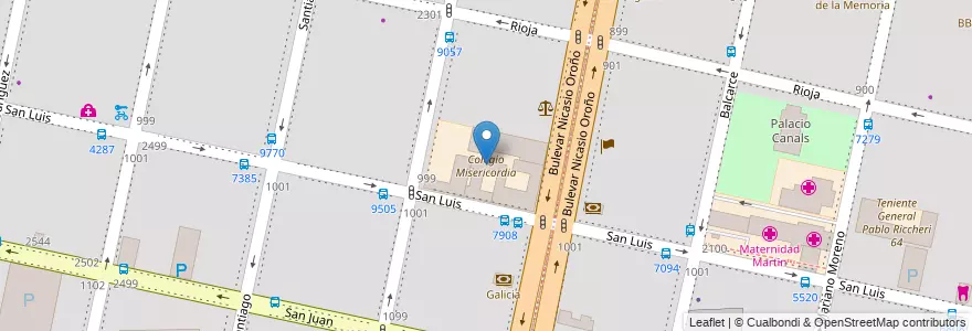 Mapa de ubicacion de Colegio Misericordia en アルゼンチン, サンタフェ州, Departamento Rosario, Municipio De Rosario, ロサリオ.