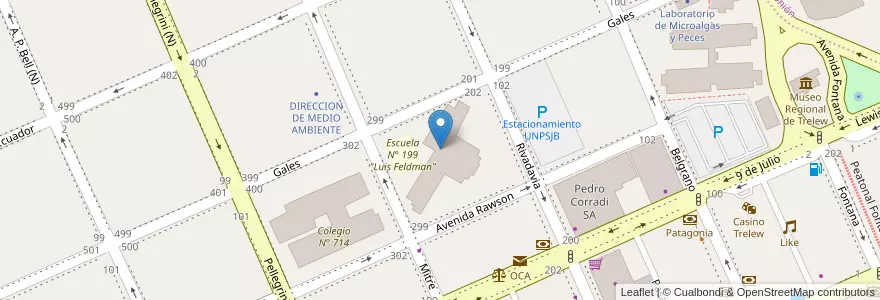 Mapa de ubicacion de Colegio N° 712 en アルゼンチン, チュブ州, Trelew, Departamento Rawson.