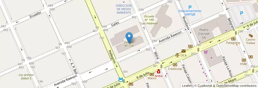 Mapa de ubicacion de Colegio N° 714 en Argentina, Chubut, Trelew, Departamento Rawson.