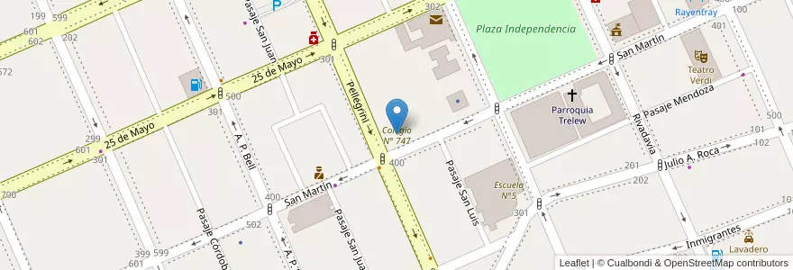 Mapa de ubicacion de Colegio N° 747 en الأرجنتين, شوبوت, Trelew, Departamento Rawson.