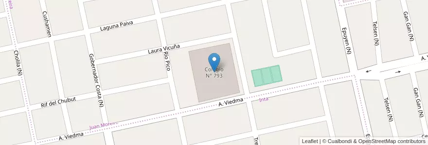 Mapa de ubicacion de Colegio N° 793 en Arjantin, Chubut, Trelew, Departamento Rawson.