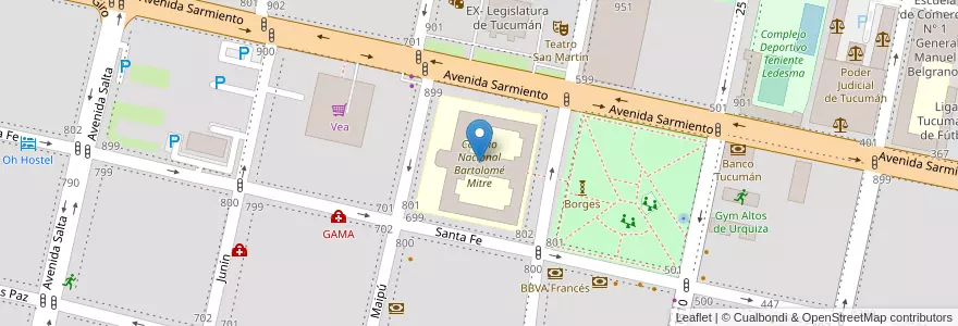 Mapa de ubicacion de Colegio Nacional Bartolomé Mitre en 아르헨티나, Tucumán, San Miguel De Tucumán, Departamento Capital, San Miguel De Tucumán.
