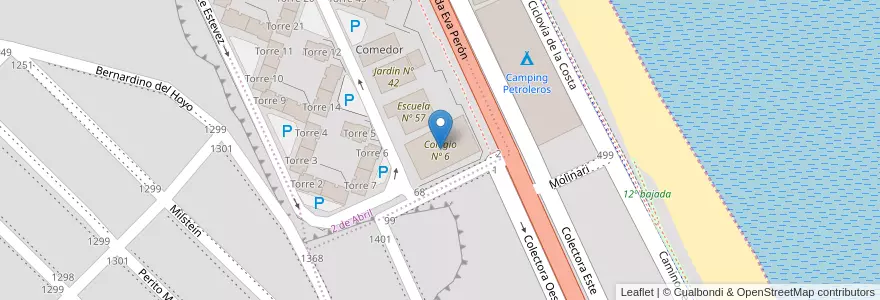 Mapa de ubicacion de Colegio Nº 6 en アルゼンチン, チリ, サンタクルス州, Deseado, Caleta Olivia.