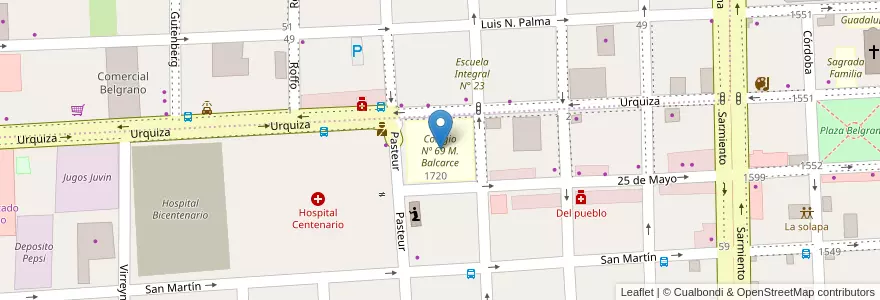 Mapa de ubicacion de Colegio Nº 69 M. Balcarce en 阿根廷, 恩特雷里奥斯省, Departamento Gualeguaychú, Gualeguaychú, Gualeguaychú, Distrito Costa Uruguay Sur.