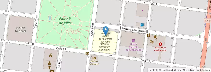 Mapa de ubicacion de Colegio Nuestra Señora de la Merced N° 1098 en Arjantin, Santa Fe, Departamento General Obligado, Municipio De Avellaneda.