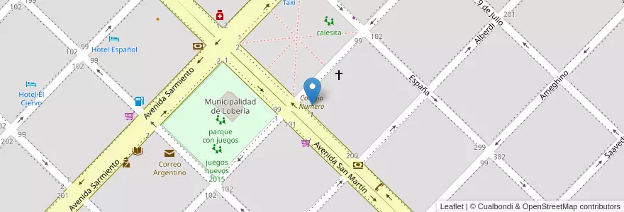 Mapa de ubicacion de Colegio Numero 1 en Argentina, Buenos Aires, Partido De Lobería, Lobería.
