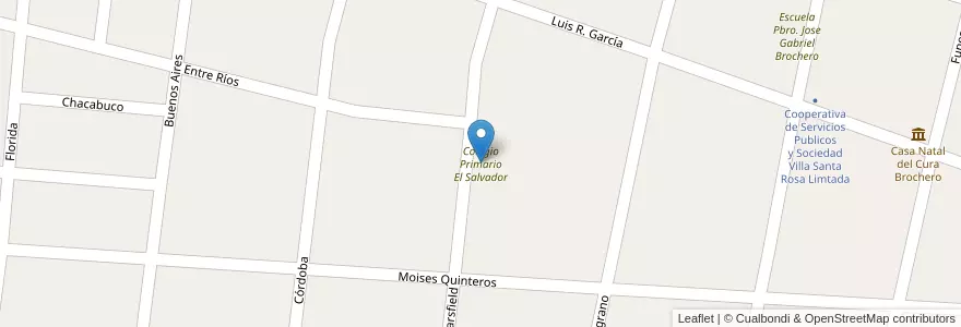Mapa de ubicacion de Colegio Primario El Salvador en Argentina, Córdova, Departamento Río Primero, Pedanía Santa Rosa, Municipio De Santa Rosa De Río Primero.