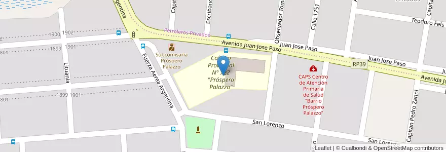 Mapa de ubicacion de Colegio Provincial Nº 722 "Próspero Palazzo" en Argentina, Chubut, Departamento Escalante, Comodoro Rivadavia.