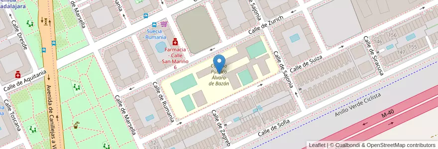 Mapa de ubicacion de Colegio Público Álvaro de Bazán en 西班牙, Comunidad De Madrid, Comunidad De Madrid, Área Metropolitana De Madrid Y Corredor Del Henares, Madrid.