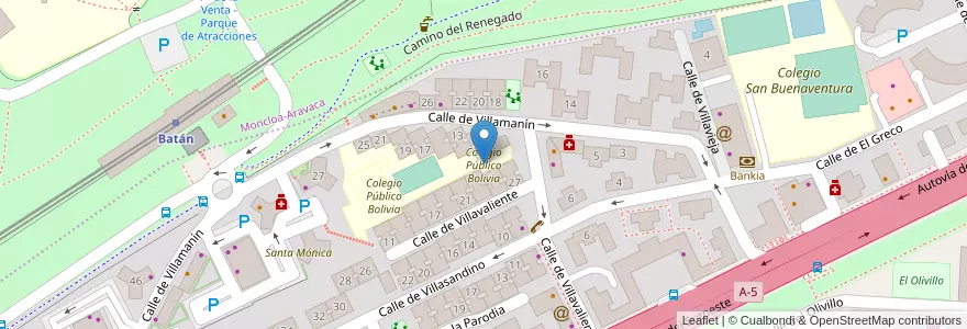 Mapa de ubicacion de Colegio Público Bolivia en スペイン, マドリード州, Comunidad De Madrid, Área Metropolitana De Madrid Y Corredor Del Henares, Madrid.