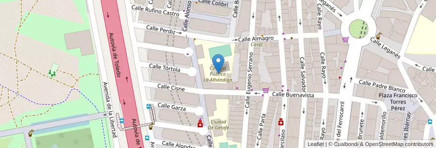 Mapa de ubicacion de Colegio Público La Alhóndiga en スペイン, マドリード州, Comunidad De Madrid, Área Metropolitana De Madrid Y Corredor Del Henares, Getafe.