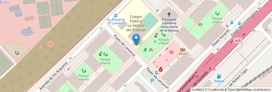 Mapa de ubicacion de Colegío Público La Dehesa del Príncipe en اسپانیا, بخش خودمختار مادرید, بخش خودمختار مادرید, Área Metropolitana De Madrid Y Corredor Del Henares, مادرید.