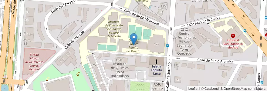Mapa de ubicacion de Colegio Público Ramiro de Maeztu en Spain, Community Of Madrid, Community Of Madrid, Área Metropolitana De Madrid Y Corredor Del Henares, Madrid.