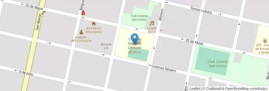 Mapa de ubicacion de Colegio Sagrado Corazón de Jesús en آرژانتین, سانتافه, Departamento Las Colonias, San Carlos Centro, San Carlos Centro.