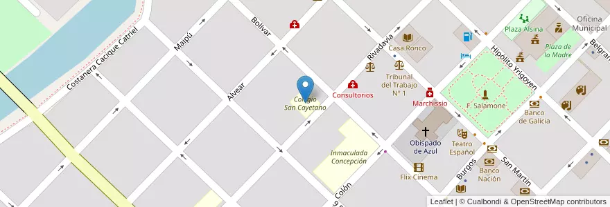 Mapa de ubicacion de Colegio San Cayetano en アルゼンチン, ブエノスアイレス州, Partido De Azul.