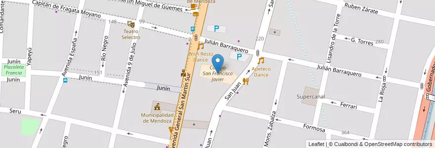 Mapa de ubicacion de Colegio San Francisco Javier en 阿根廷, 智利, Mendoza, Departamento Capital, Sección 2ª Barrio Cívico, Ciudad De Mendoza.