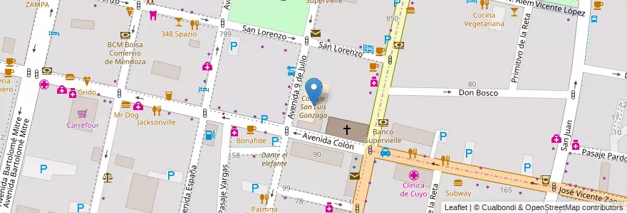 Mapa de ubicacion de Colegio San Luis Gonzaga en アルゼンチン, チリ, メンドーサ州, Departamento Capital, Sección 2ª Barrio Cívico, Ciudad De Mendoza.
