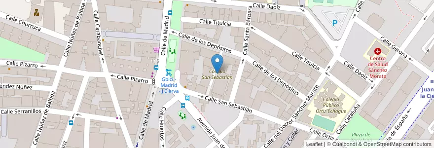 Mapa de ubicacion de Colegio San Sebastián en スペイン, マドリード州, Comunidad De Madrid, Área Metropolitana De Madrid Y Corredor Del Henares, Getafe.
