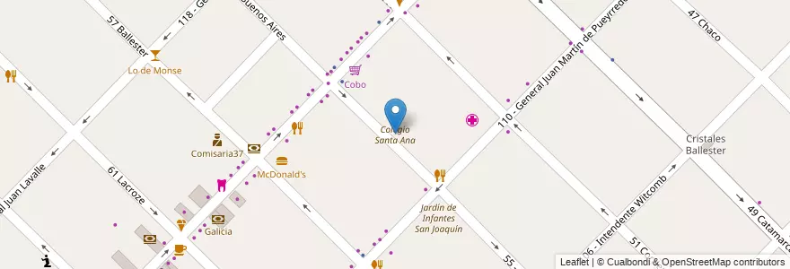 Mapa de ubicacion de Colegio Santa Ana en アルゼンチン, ブエノスアイレス州, Partido De General San Martín, Villa Ballester.