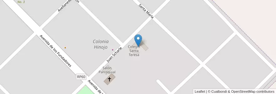 Mapa de ubicacion de Colegio Santa Teresa en Arjantin, Buenos Aires, Partido De Olavarría, Colonia Hinojo.