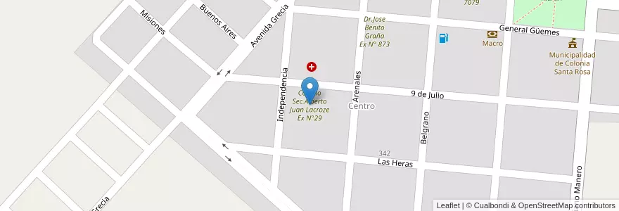 Mapa de ubicacion de Colegio Sec.Alberto Juan Lacroze Ex N°29 en アルゼンチン, サルタ州, Orán, Municipio De Colonia Santa Rosa, Colonia Santa Rosa.