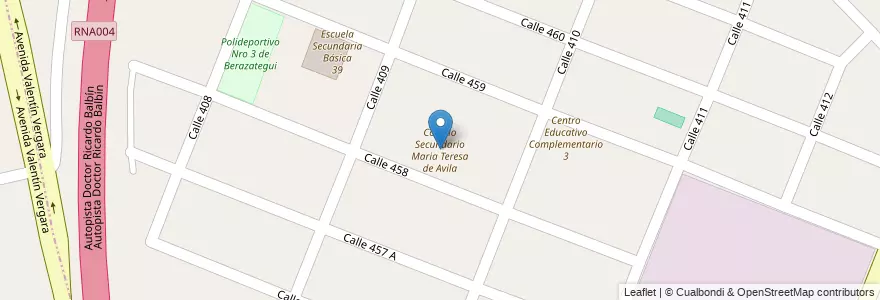 Mapa de ubicacion de Colegio Secundario Maria Teresa de Avila en 阿根廷, 布宜诺斯艾利斯省, Partido De Berazategui, Juan María Gutiérrez.