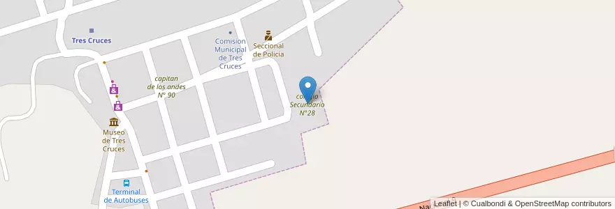Mapa de ubicacion de colegio Secundario N°28 en Argentine, Jujuy, Departamento Humahuaca, Comisión Municipal De Tres Cruces.