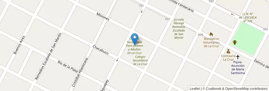 Mapa de ubicacion de Colegio Secundario Para Jovenes y Adultos en La Cruz en Argentinien, Corrientes, Departamento San Martín, Municipio De La Cruz.