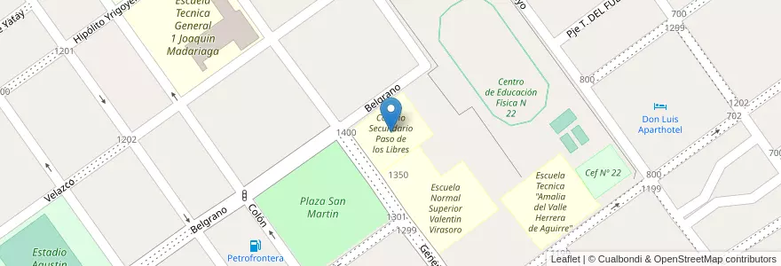 Mapa de ubicacion de Colegio Secundario Paso de los Libres en Argentina, Corrientes, Departamento Paso De Los Libres, Municipio De Paso De Los Libres.