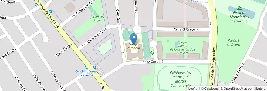 Mapa de ubicacion de Colegio Zurbarán en اسپانیا, بخش خودمختار مادرید, بخش خودمختار مادرید, Cuenca Alta Del Manzanares, Colmenar Viejo.