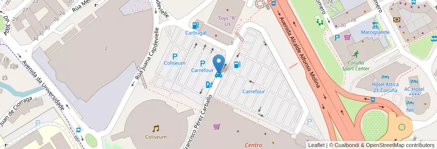 Mapa de ubicacion de Coliseum, Carrefour en España, Galicia / Galiza, A Coruña, A Coruña, A Coruña.