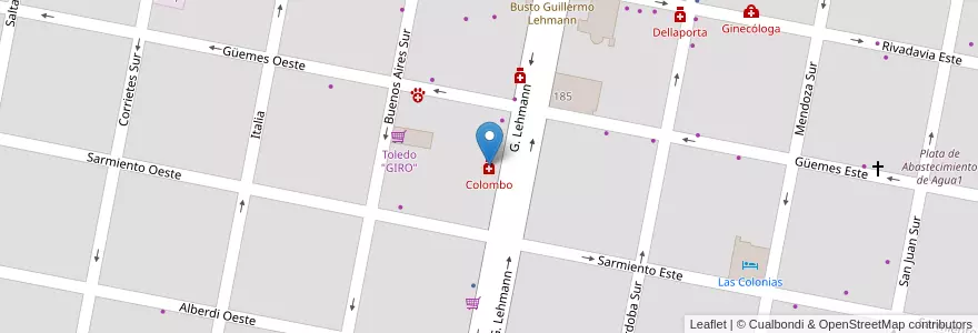 Mapa de ubicacion de Colombo en Arjantin, Santa Fe, Departamento Castellanos, Municipio De Humberto Primo, Humberto Primo.
